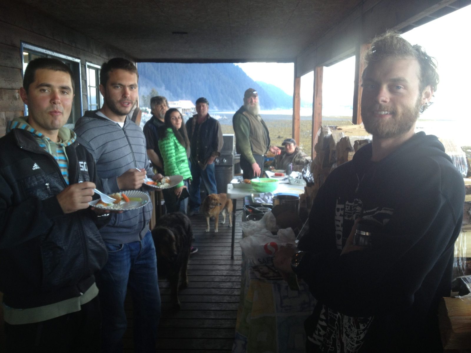 a group of people standing in a room