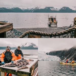Michael A water taxi & the catch from a Best of Alaska half day fishing, sightseeing & glacier kayaking tour