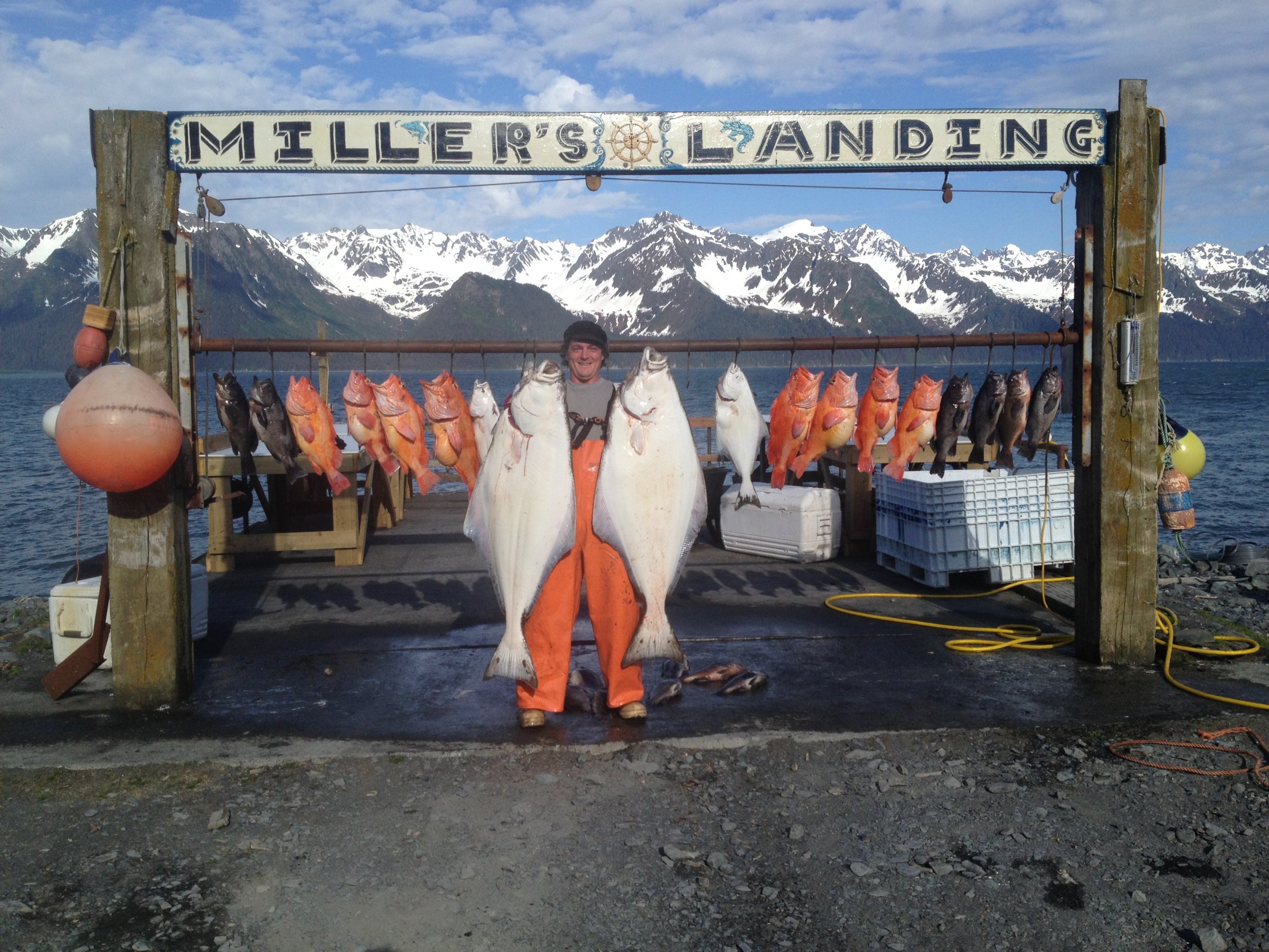 Capt. Chance Miller showing off his catch of Halibut and Rockfish at Miller's Landing outside of Seward, AK
