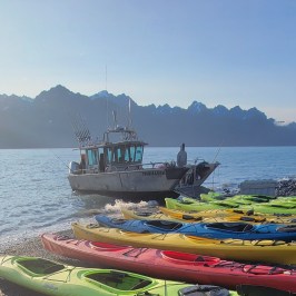 a boat sitting next to a body of water