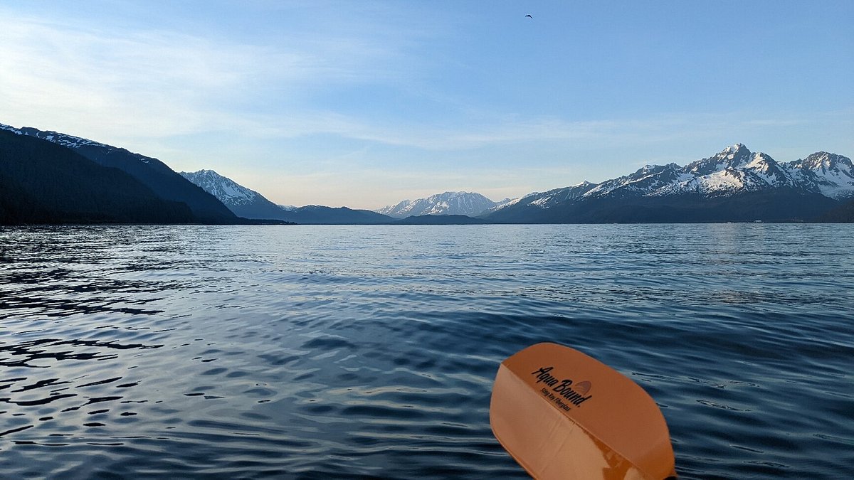 a body of water with a mountain in the background