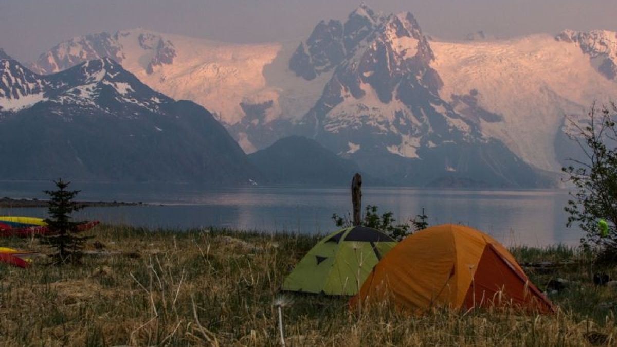 camping at the drop off beach in Kenai Fjords National Park