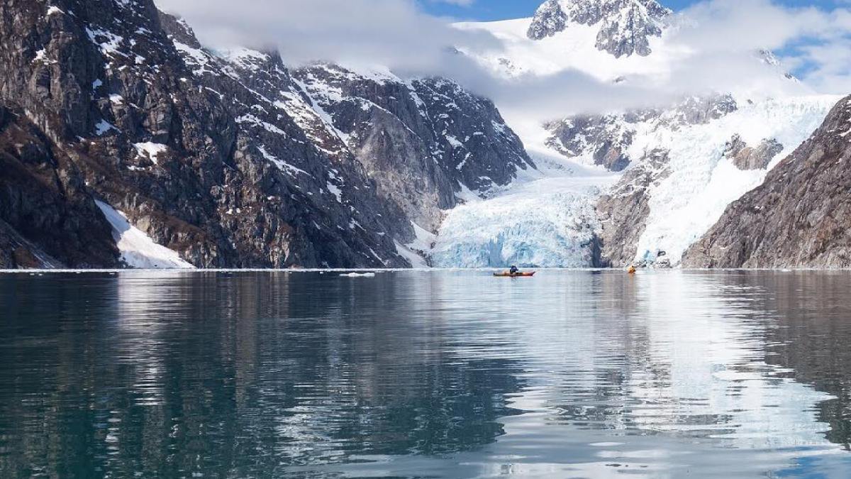 Miller's Landing In Seward Alaska with the mountain and glacier reflecting in the water