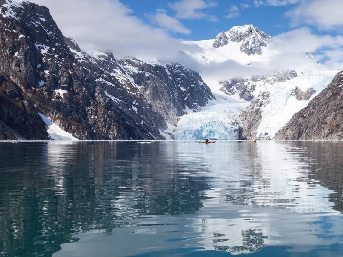 Miller's Landing In Seward Alaska with the mountain and glacier reflecting in the water