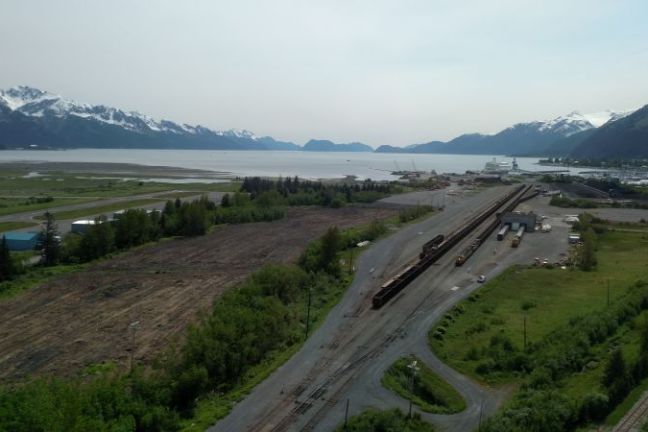 view from a helicopter of train tracks