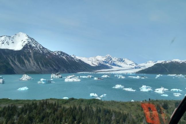 View of the bay from inside the helicopter