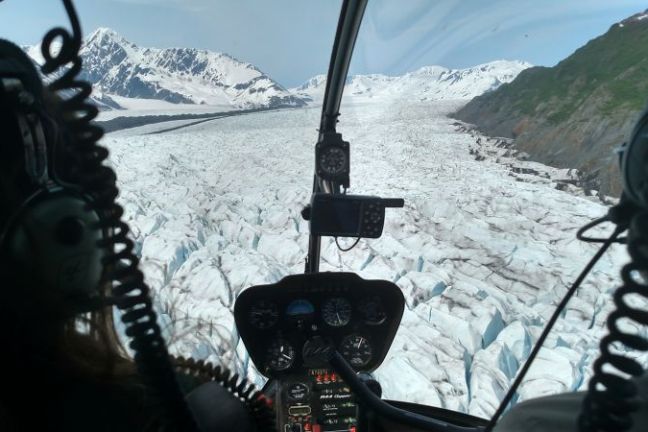 View of a glacier from a helicopter