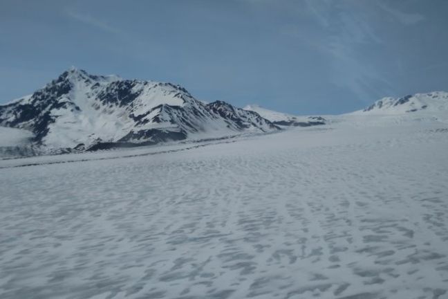 The snow on top of a glacier in Seward, Alaska