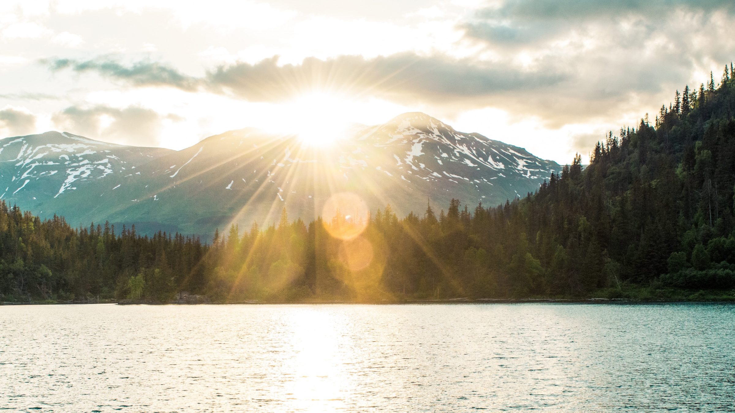 the sunshine over the water in Seward, Alaska