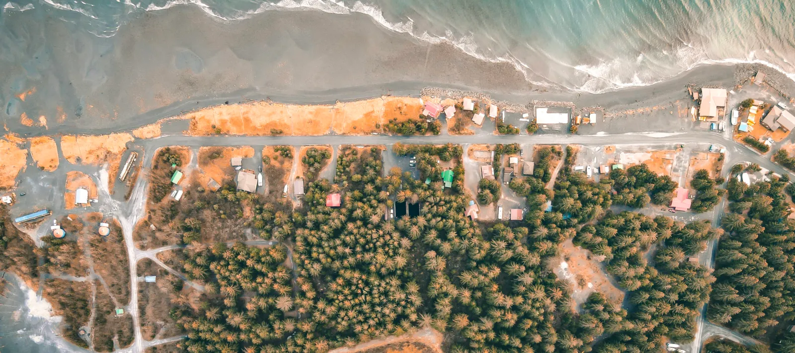 Aerial of Beach Dr, Train Cars to Main Office, Miller's Landing, Seward, AKSeaside Beach Seward Alaska Kayaking Fishing Lodging Camping Guided Trips