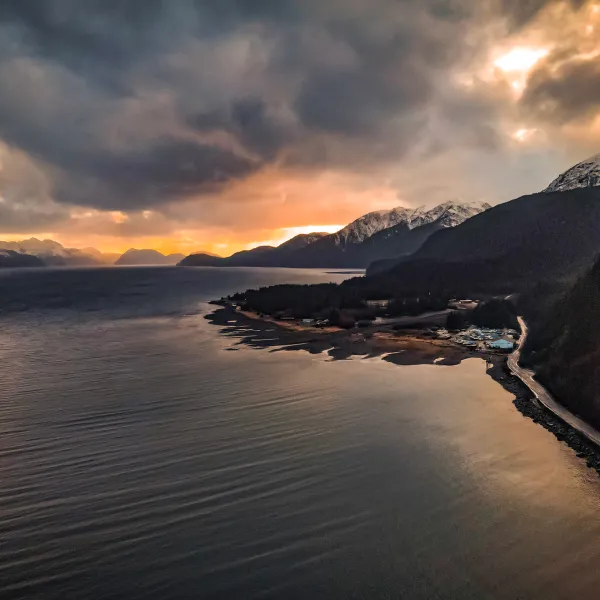 Aerial of Lowell Point, from Stormchasers south