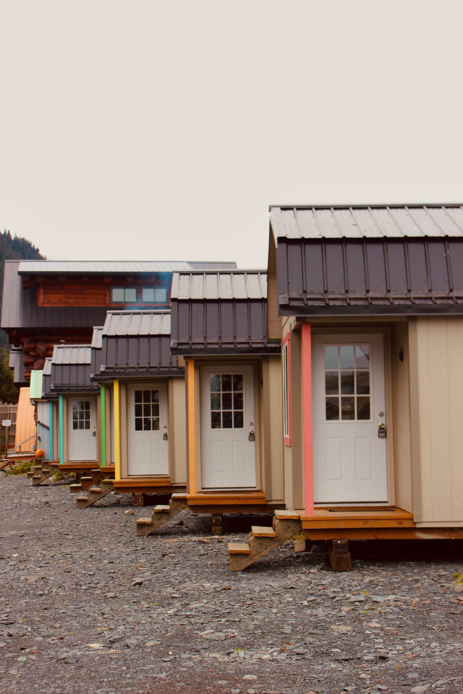 a house that is parked on the side of a building