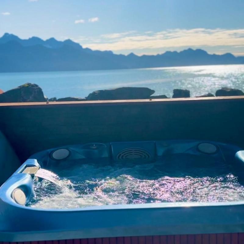 a view of the Resurrection Bay from the Hot tub of Oceanfront Inn managed by Millers Landing in Lowell Point, Seward Alaska