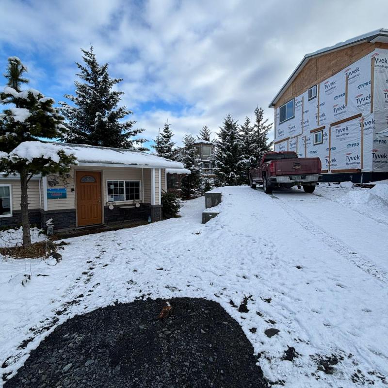 a house covered in snow