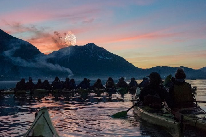 Family group kayaking Seward Alaska
