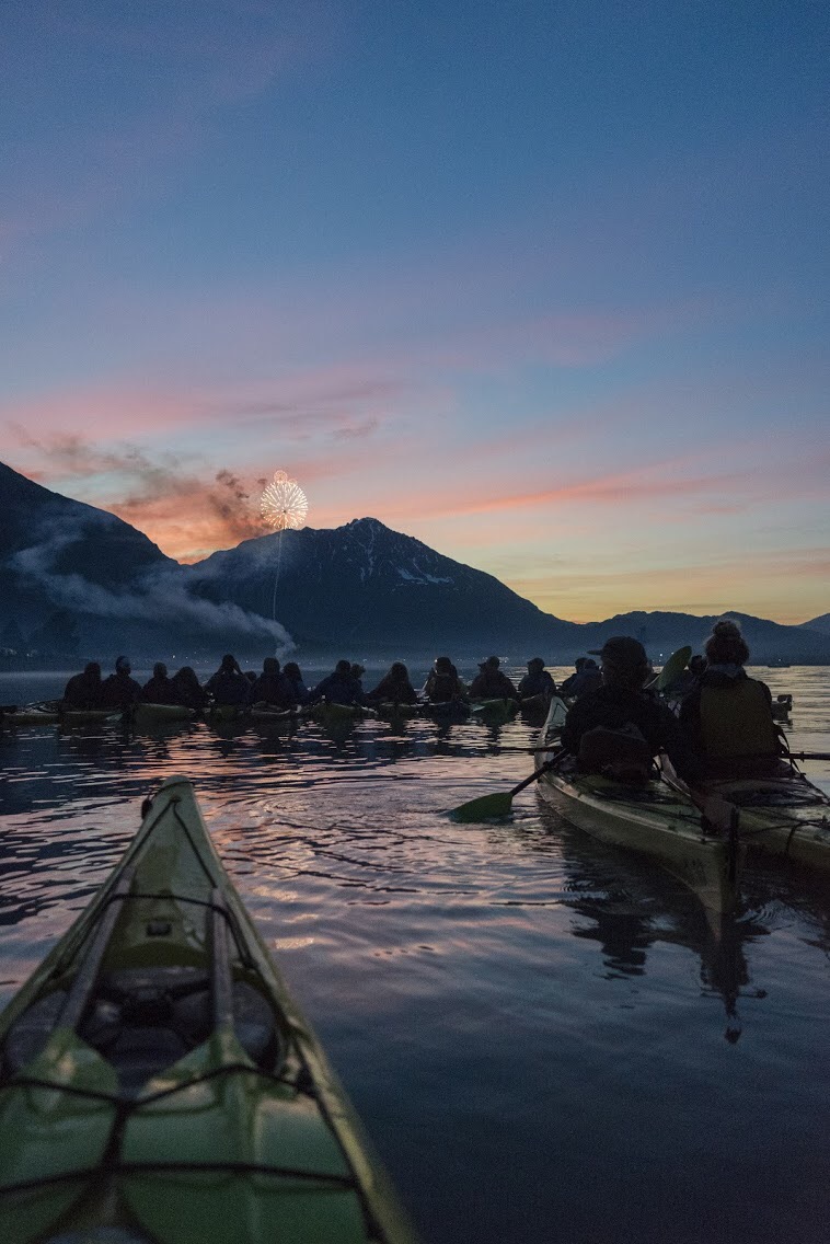 Family group kayaking Seward Alaska