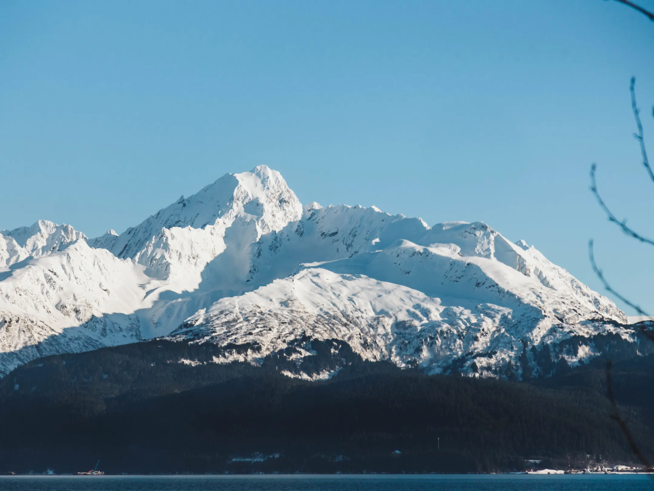 a view of a snow covered mountain