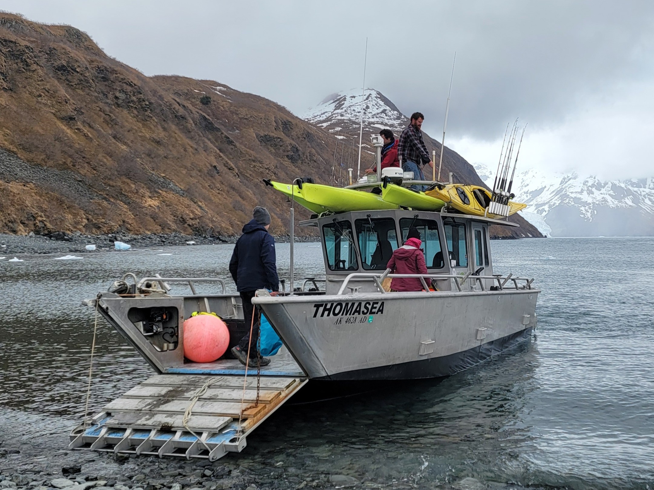 a boat sitting on top of a mountain
