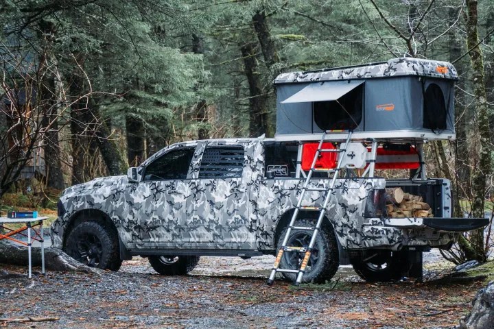 A truck Camper parked on a campsite at Millers LandingMillers Landing Seward Alaska Beach Seaside
