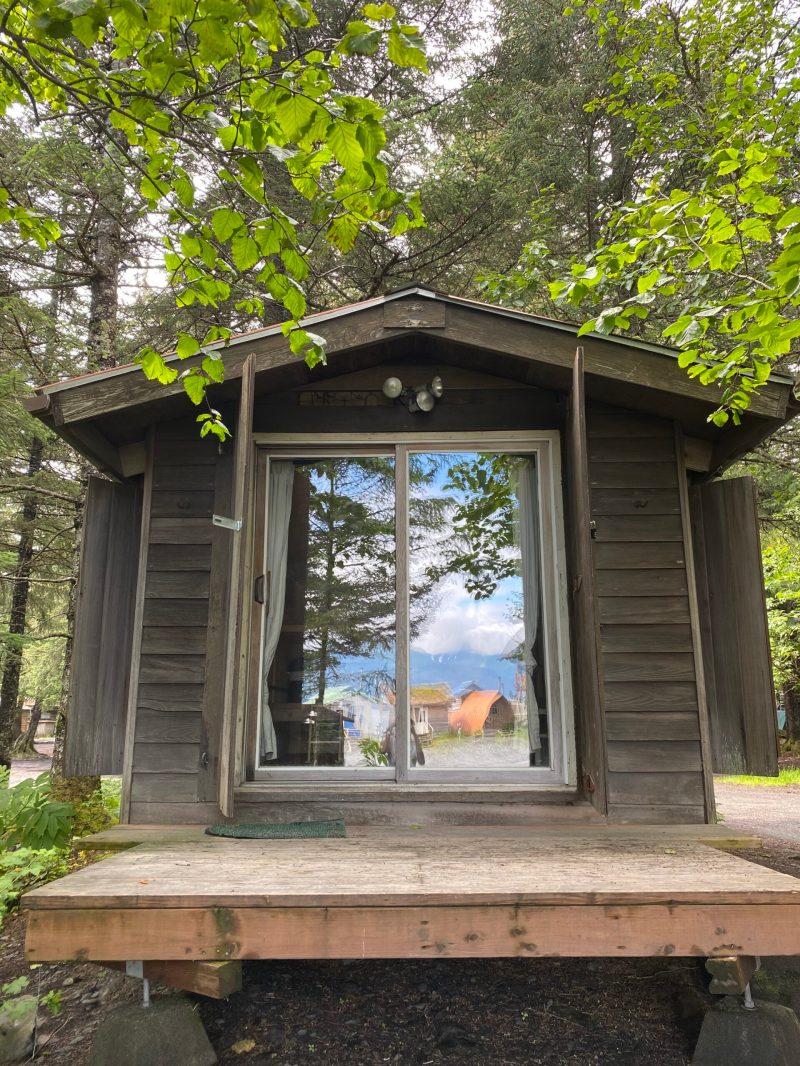 a bench in front of a house