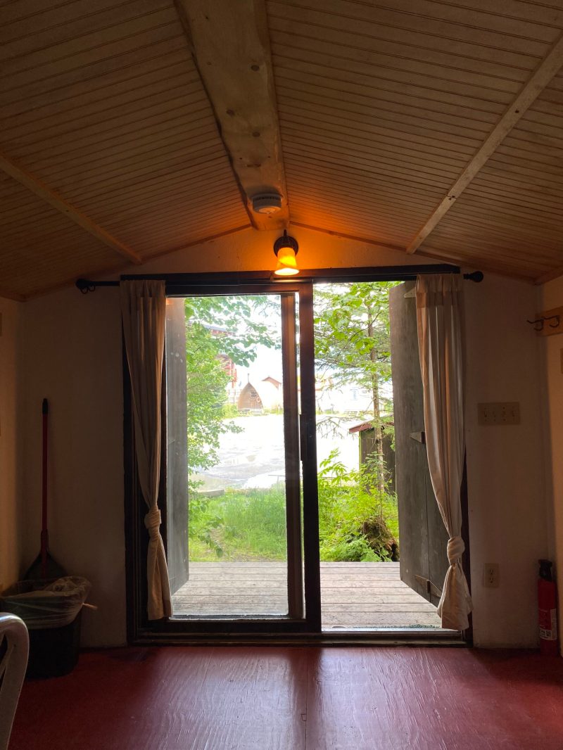 a room with a large window