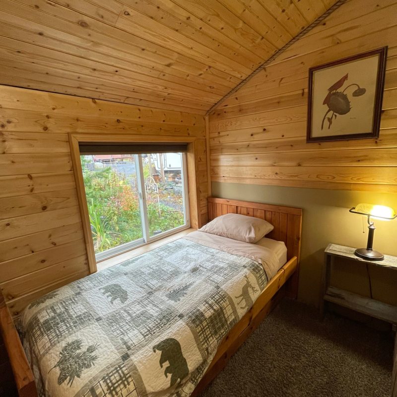 a large bed sitting in a room