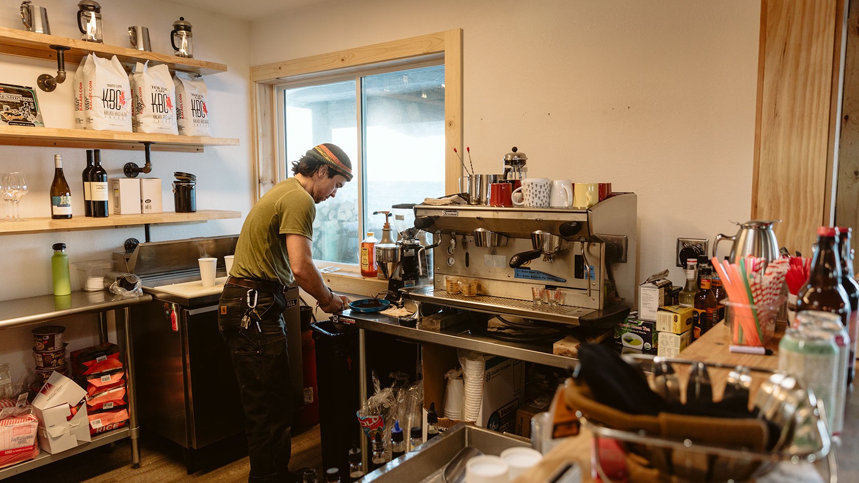 a person preparing food in a kitchen