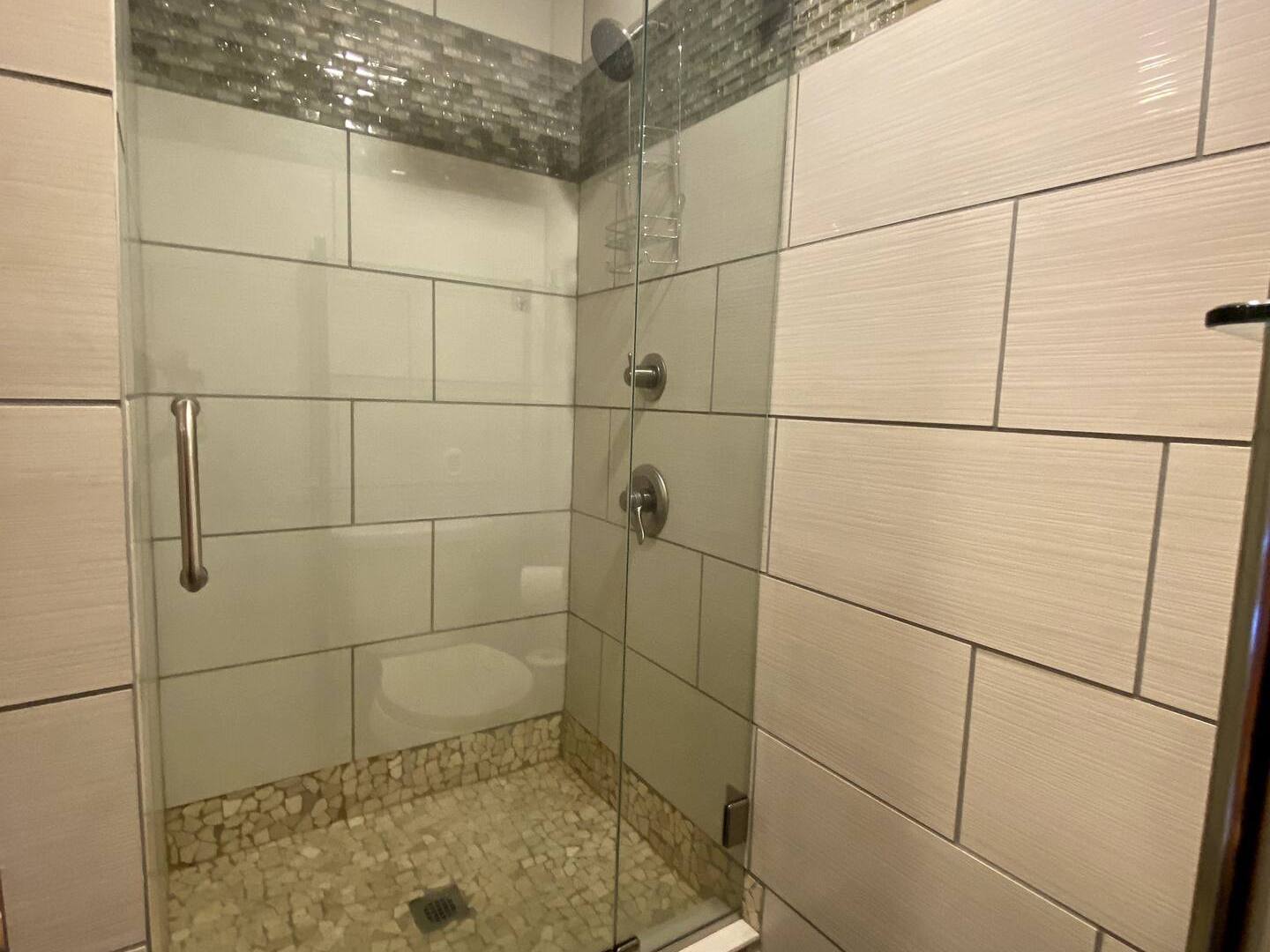 a tiled shower