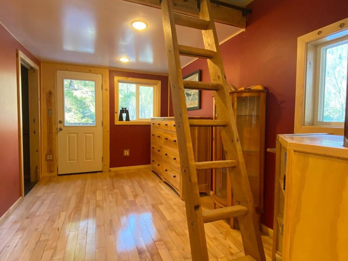 a room with a wooden ladder