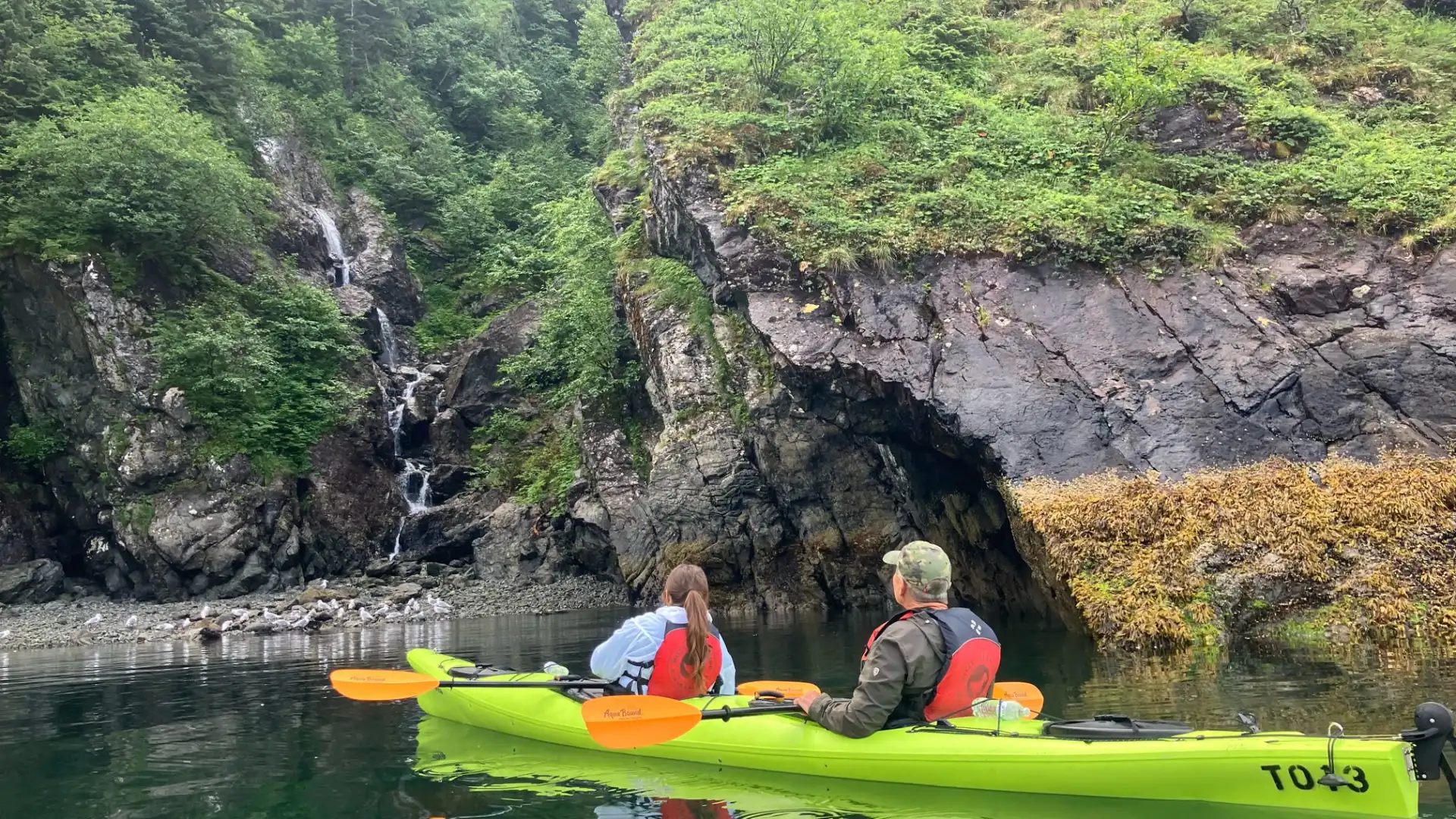 a group of people kayaking outside of Seward Alaska