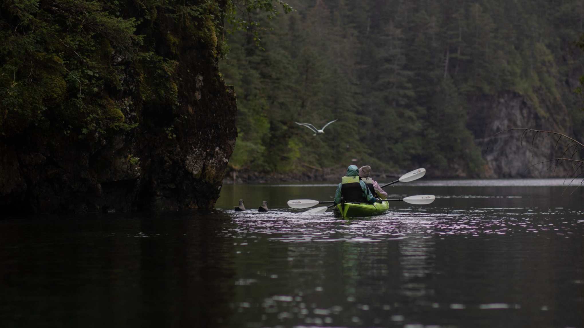 a man riding on top of a lake