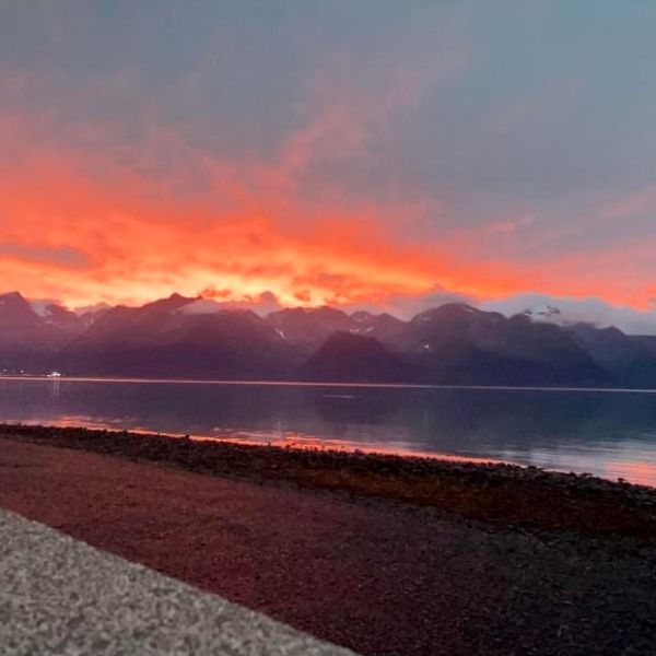Seaside sunset at Oceanfront Inn Millers Landing Seward Alaska