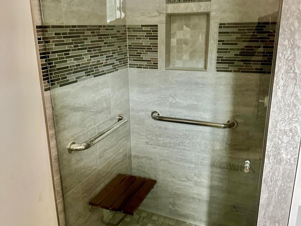 a stove top oven sitting inside of a building