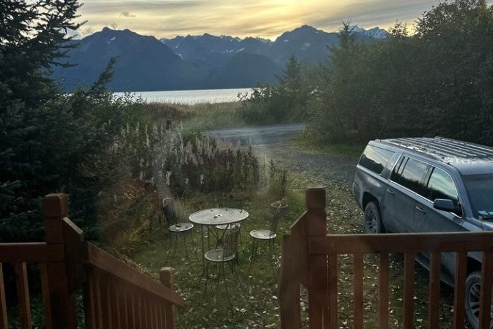 a wooden bench overlooking a lake